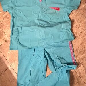 Teal Scrub Set with Pink Accents